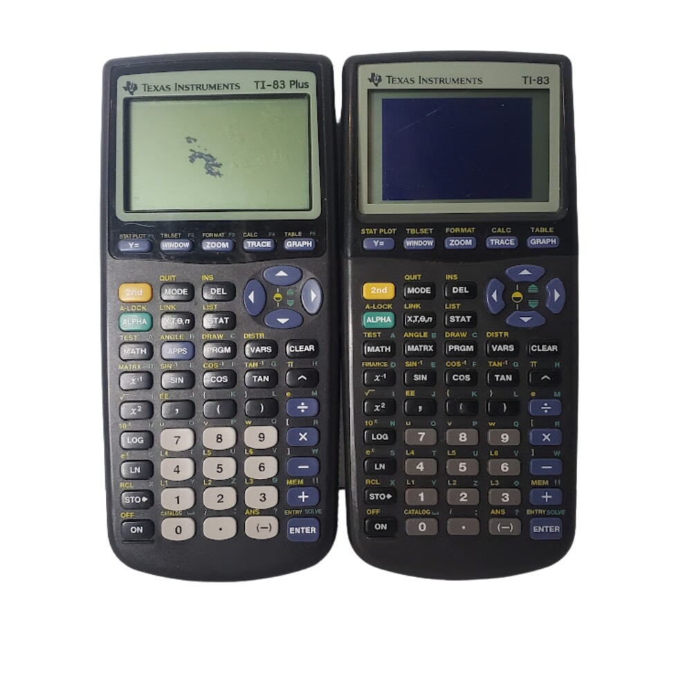 Lot of 2 TEXAS INSTRUMENTS TI-83 & T1-83 Plus Calculators FOR PARTS NOT WORKING